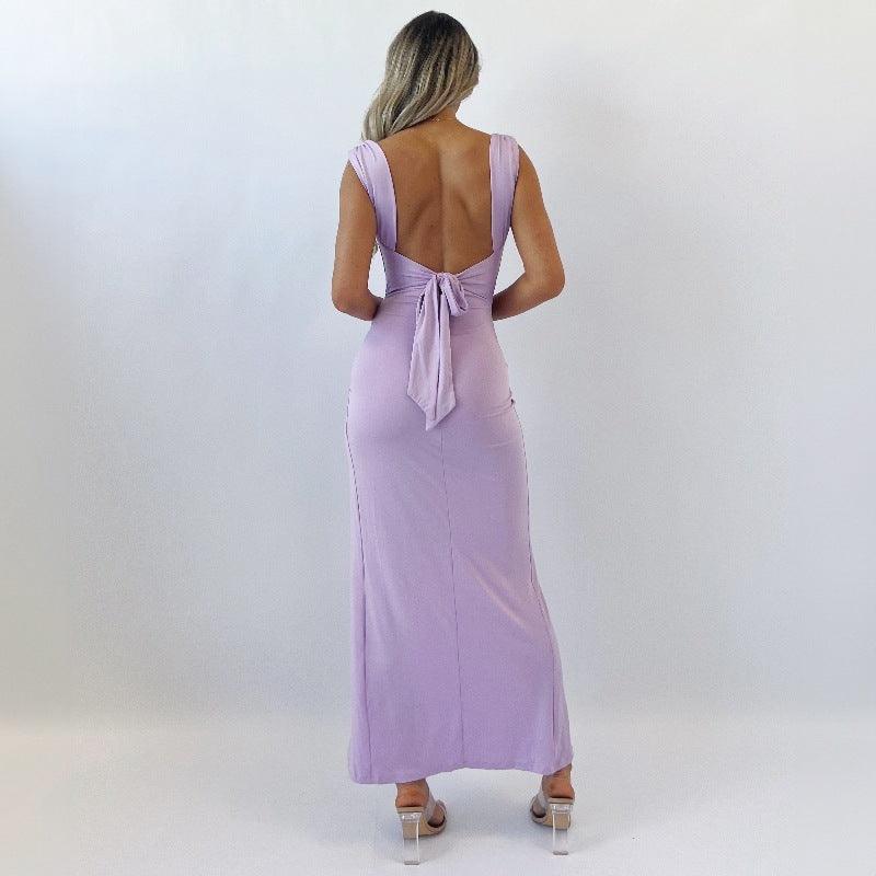 Slim Sleeveless Slit Dress – Back Tie Fashion for Women