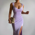 Slim Sleeveless Slit Dress With Back Tie Design Fashion Temperament Dresses For Women Clothing Shopique
