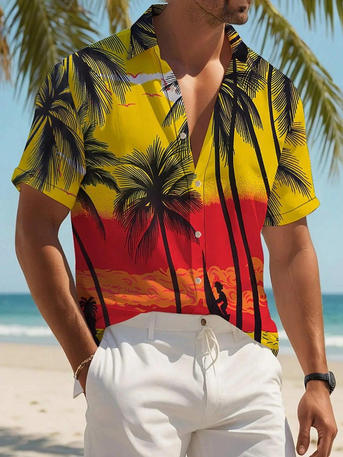 Gradient 3D Print Men's Summer Shirt – Short Sleeve Casual