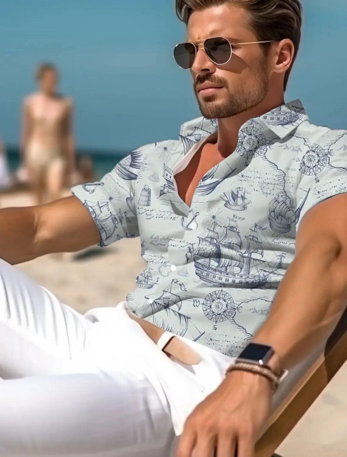 Gradient 3D Print Men's Summer Shirt – Short Sleeve Casual