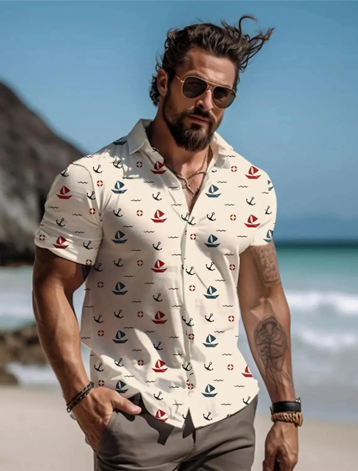Gradient 3D Print Men's Summer Shirt – Short Sleeve Casual