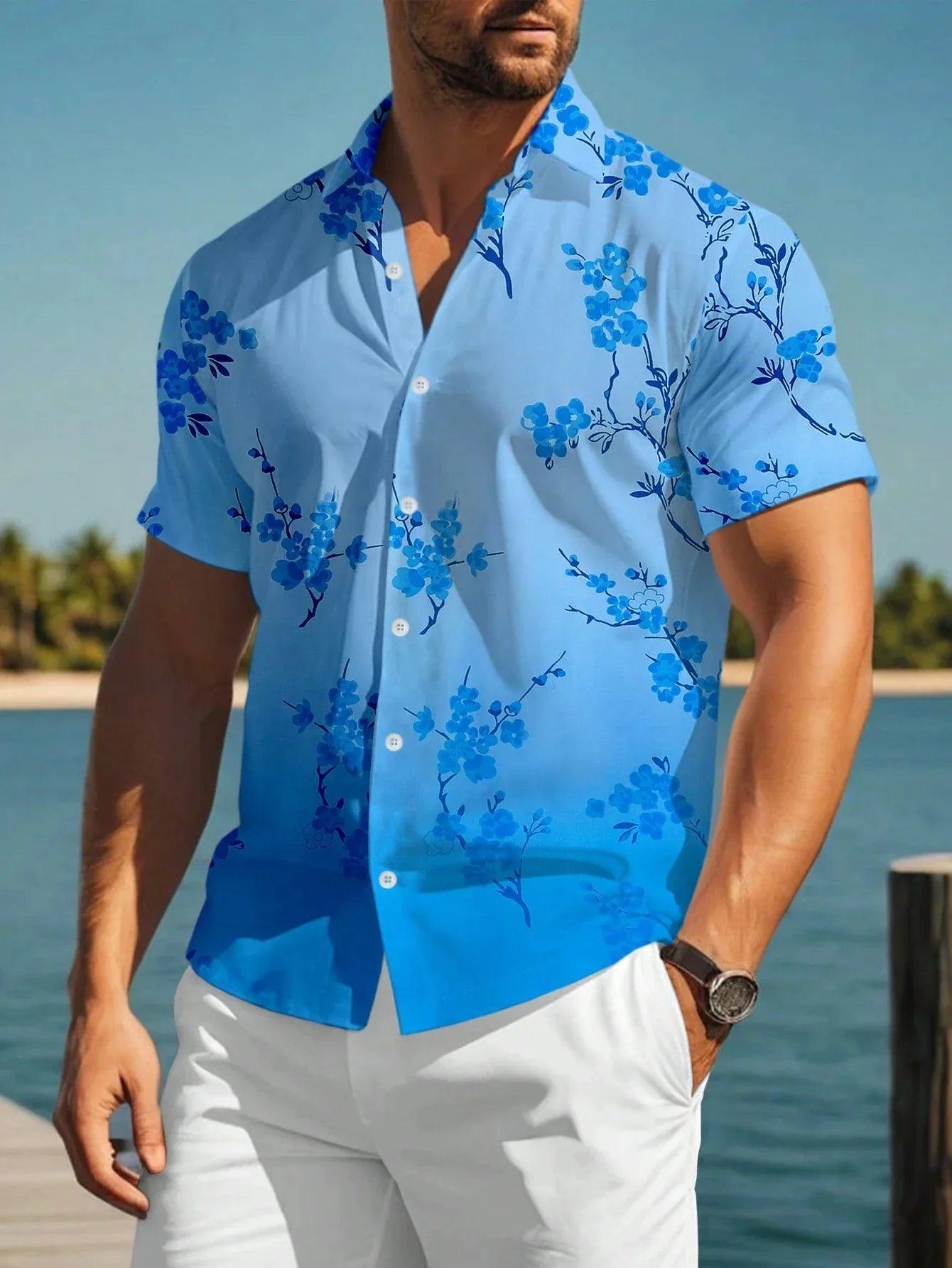 Gradient 3D Print Men's Summer Shirt – Short Sleeve Casual