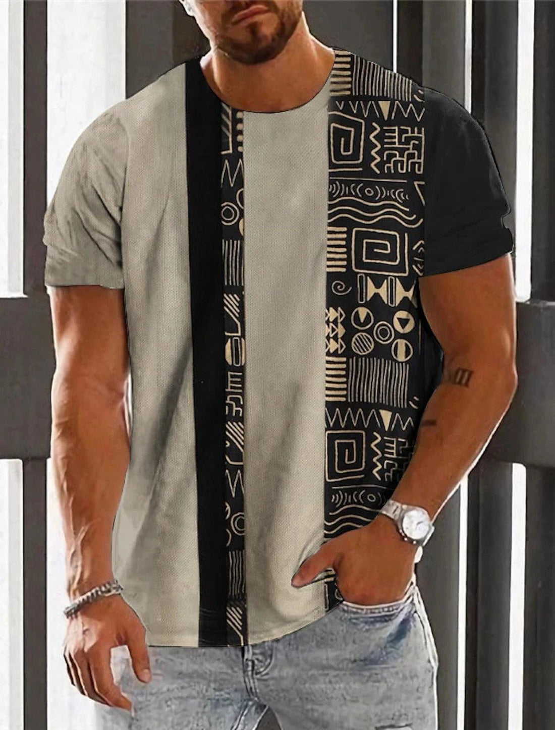 Ethnic 3D Print T-Shirt – Retro Streetwear voor Mannen