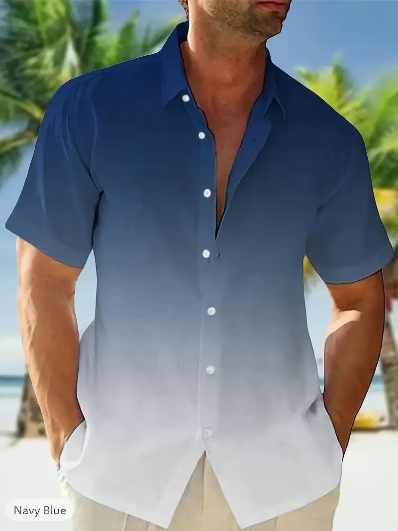 Gradient 3D Print Men's Summer Shirt – Short Sleeve Casual