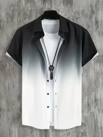 Gradient 3D Print Men's Summer Shirt – Short Sleeve Casual