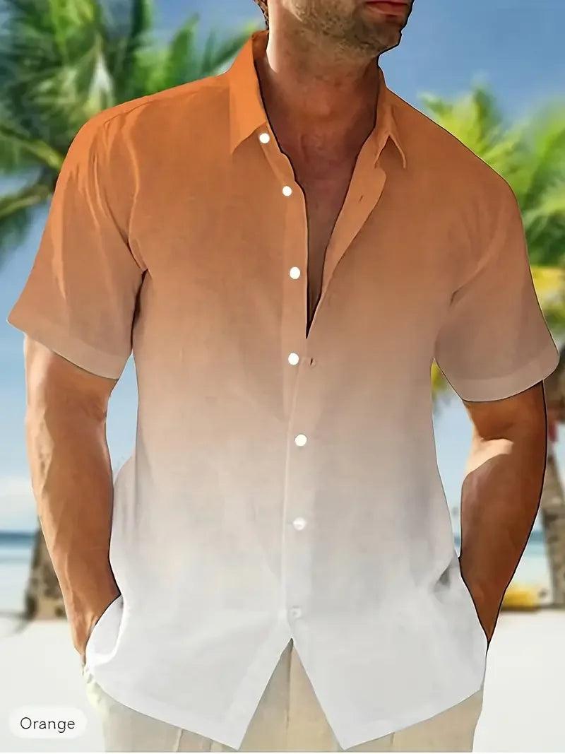 Gradient 3D Print Men's Summer Shirt – Short Sleeve Casual