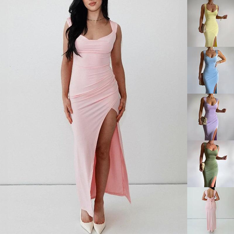 Slim Sleeveless Slit Dress – Back Tie Fashion for Women