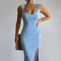 Slim Sleeveless Slit Dress With Back Tie Design Fashion Temperament Dresses For Women Clothing Shopique