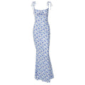 Fashion Flowers Print Suspender Long Dress Summer Lace-up Slim Backless Dresses For Women Shopique